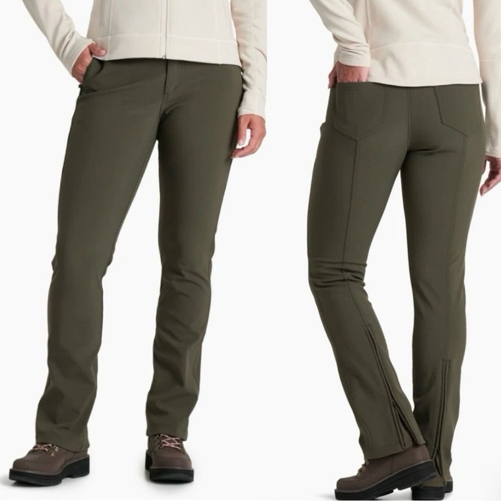 Kuhl FROST SOFTSHELL PANT Sz 4 Short Petite Olive Green Outdoor Gorpcore Hiking